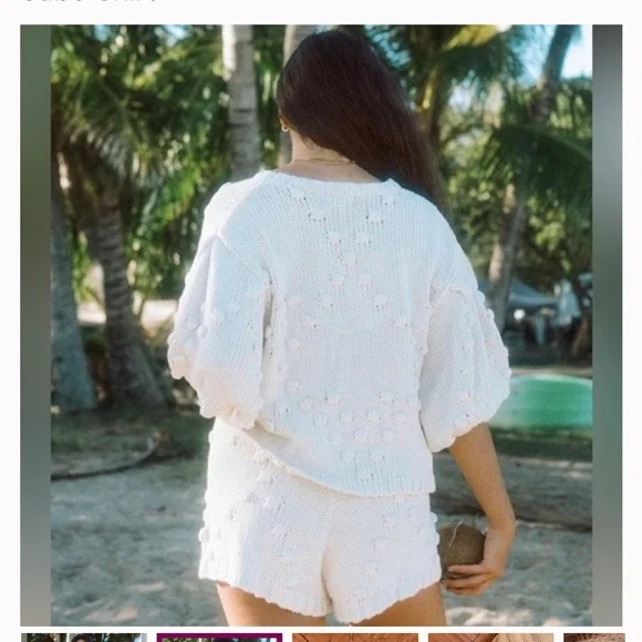 Sabo Cream Chunky Knit Pom Pom Sweater Poncho Oversized Small Boho Cozy - Picture 10 of 10